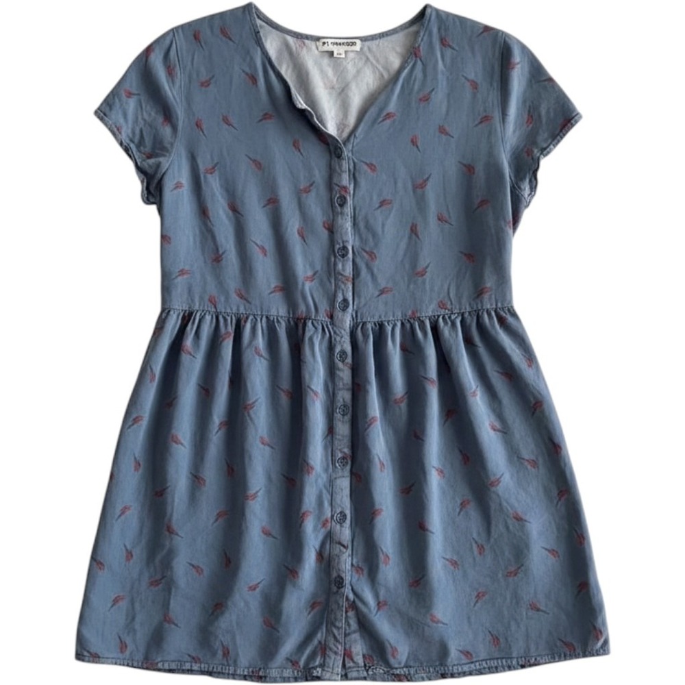 By Junkfood Womens XL Blue Lightning Bolt Print Button Front Babydoll Mini Dress